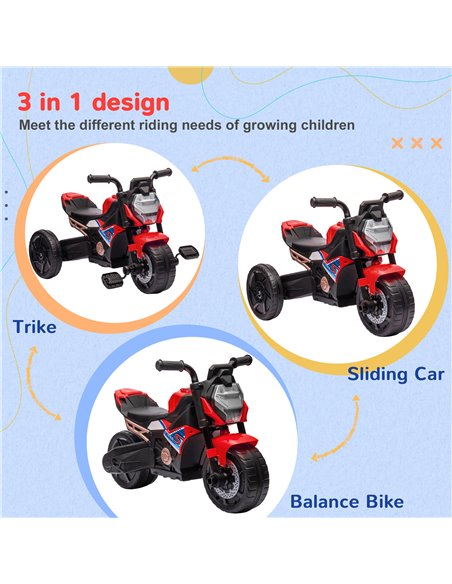 AIYAPLAY Motorcycle Design 3 in 1 Toddler Trike, Red 370-275V00RD - pic 29034 | FastDaddyshop