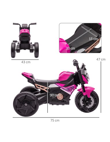 AIYAPLAY Motorcycle Design 3 in 1 Toddler Trike, Sliding Car, Balance Bike with Headlight, Music, Horn, Pink