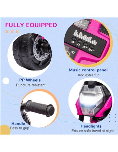 AIYAPLAY Motorcycle Design 3 in 1 Toddler Trike, Sliding Car, Balance Bike with Headlight, Music, Horn, Pink