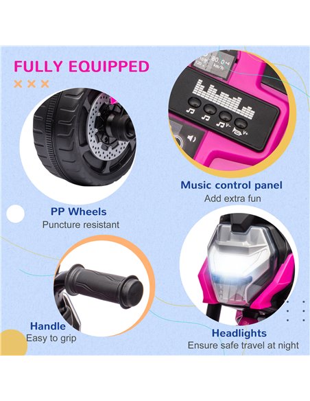 AIYAPLAY Motorcycle Design 3 in 1 Toddler Trike, Sliding Car, Balance Bike with Headlight, Music, Horn, Pink - pic 29045 | FastDaddyshop