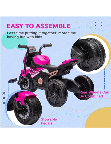 AIYAPLAY Motorcycle Design 3 in 1 Toddler Trike, Sliding Car, Balance Bike with Headlight, Music, Horn, Pink - pic 29046 | FastDaddyshop