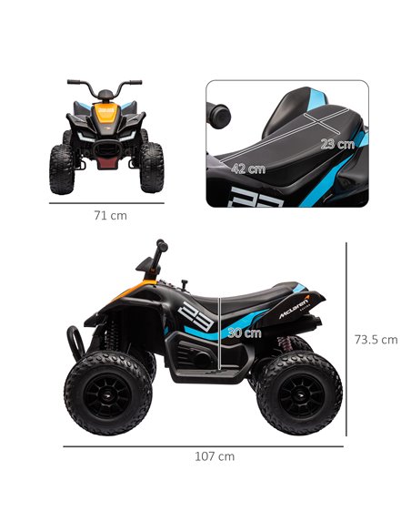 HOMCOM Mclaren Licensed 12V Quad Bike with Slow Start, Music, Headlights, MP3 Slot, Suspension Wheels, for 3-8 Years - Black - pic 29069 | FastDaddyshop