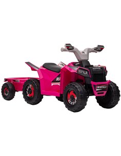 HOMCOM 6V Quad Bike with Back Trailer, Wear-Resistant Wheels for Ages 18-36 Months, Pink