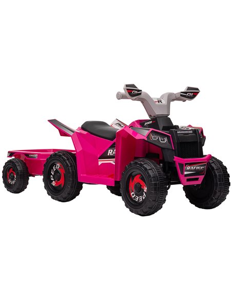 HOMCOM 6V Quad Bike with Back Trailer, Wear-Resistant Wheels for Ages 18-36 Months, Pink - pic 29076 | FastDaddyshop