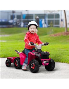 HOMCOM 6V Quad Bike with Back Trailer, Wear-Resistant Wheels for Ages 18-36 Months, Pink 2