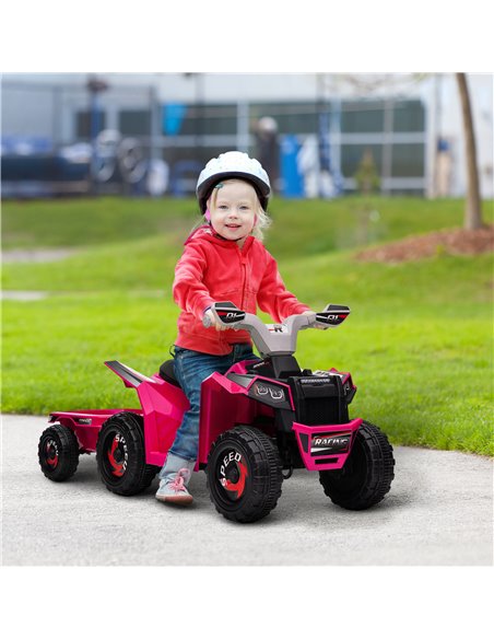 HOMCOM 6V Quad Bike with Back Trailer, Wear-Resistant Wheels for Ages 18-36 Months, Pink - pic 29077 | FastDaddyshop