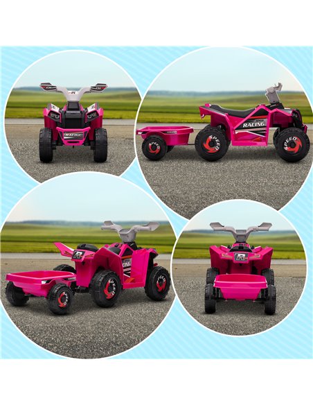 HOMCOM 6V Quad Bike with Back Trailer, Wear-Resistant Wheels for Ages 18-36 Months, Pink - pic 29083 | FastDaddyshop