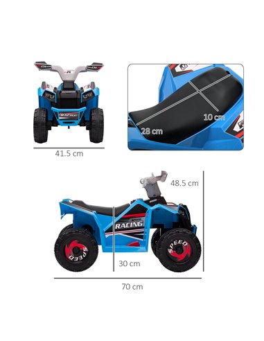 HOMCOM 6V Quad Bike with Wear-Resistant Wheels, Forward Backward Function, for Ages 18-36 Months, Blue