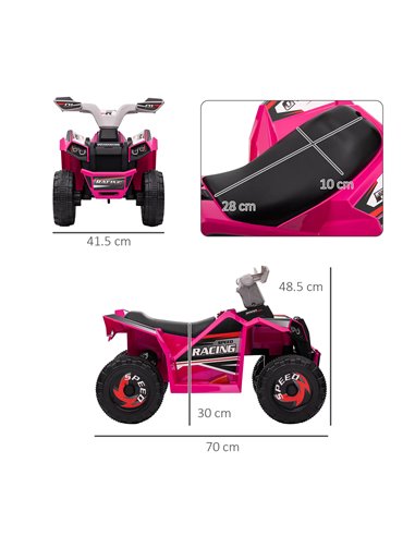 HOMCOM 6V Quad Bike with Wear-Resistant Wheels, Forward Backward Function, for Ages 18-36 Months, Pink