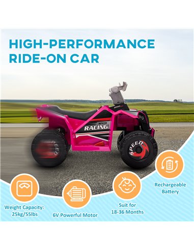 HOMCOM 6V Quad Bike with Forward Backward Function, Pink 370-278V70PK