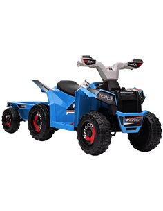 HOMCOM 6V Quad Bike with Back Trailer, Wear-Resistant Wheels, for Ages 18-36 Months, Blue