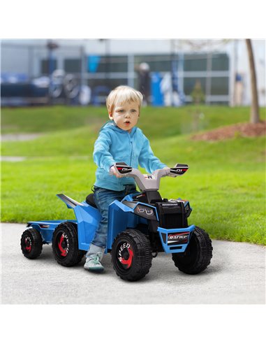 HOMCOM 6V Quad Bike with Back Trailer, Wear-Resistant Wheels, for Ages 18-36 Months, Blue