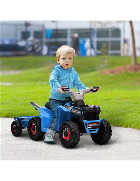 HOMCOM 6V Quad Bike with Back Trailer, Wear-Resistant Wheels, for Ages 18-36 Months, Blue - pic 29104 | FastDaddyshop