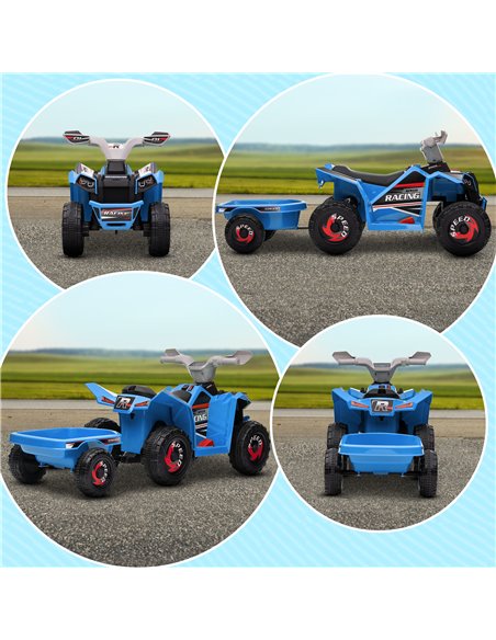 HOMCOM 6V Quad Bike with Back Trailer, Wear-Resistant Wheels, for Ages 18-36 Months, Blue - pic 29110 | FastDaddyshop
