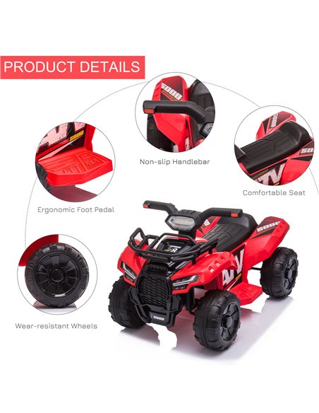 HOMCOM Kids Ride-on Four Wheeler ATV Car with Real Working Headlights, 6V Battery Powered Motorcycle for 18-36 Months, Red - pic 29117 | FastDaddyshop