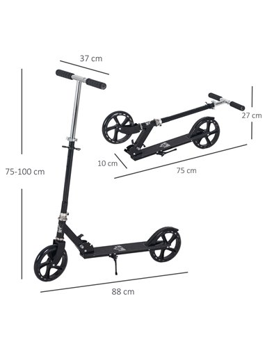 HOMCOM Kids Scooter with Foldable Design, Rear Breaking, Adjustable Height, Black