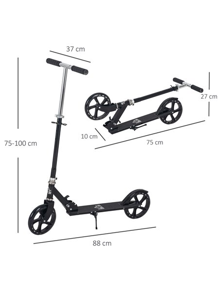 HOMCOM Kids Scooter with Foldable Design, Rear Breaking, Adjustable Height, Black - pic 29141 | FastDaddyshop