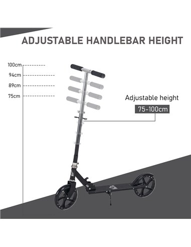 HOMCOM Kids Scooter with Foldable Design, Rear Breaking, Adjustable Height, Black