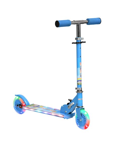 HOMCOM Kids Scooter, with Lights, Music, Adjustable Height, Foldable Frame, for Ages 3-7 Years - Blue - pic 29166 | FastDaddyshop