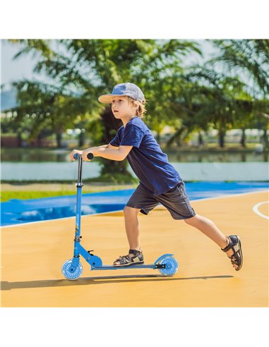 HOMCOM Kids Scooter, with Lights, Music, Adjustable Height, Foldable Frame, for Ages 3-7 Years - Blue