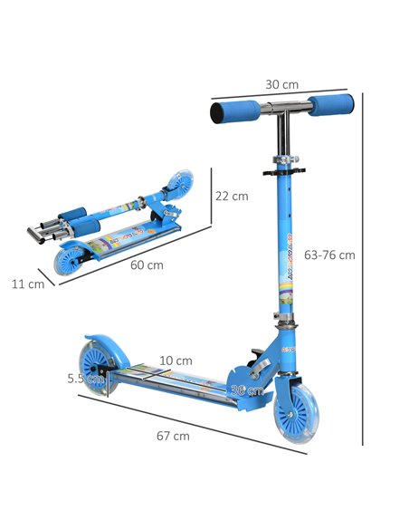 HOMCOM Kids Scooter, with Lights, Music, Adjustable Height, Foldable Frame, for Ages 3-7 Years - Blue - pic 29168 | FastDaddyshop