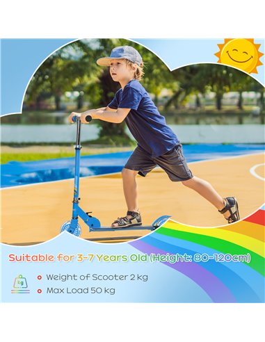 HOMCOM Kids Scooter, with Lights, Music, Adjustable Height, Foldable Frame, for Ages 3-7 Years - Blue