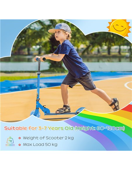 HOMCOM Kids Scooter, with Lights, Music, Adjustable Height, Foldable Frame, for Ages 3-7 Years - Blue - pic 29173 | FastDaddyshop