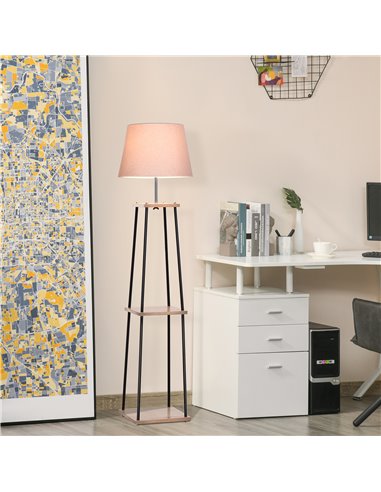 HOMCOM Metal Tripod Floor Lamp w/ 3-Tier Shelves Foot Switch Modern Stylish E27 Lampshade Base  Functional Duo Design