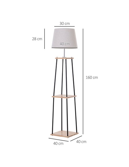 HOMCOM Metal Tripod Floor Lamp w/ 3-Tier Shelves Foot Switch Modern Stylish E27 Lampshade Base  Functional Duo Design - pic 29177 | FastDaddyshop