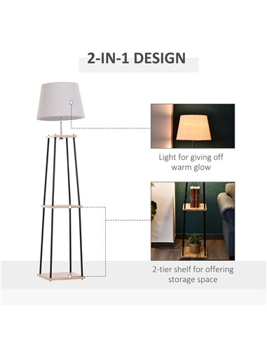 HOMCOM Metal Tripod Floor Lamp with 3-Tier Shelves, Foot Switch B31-135V70