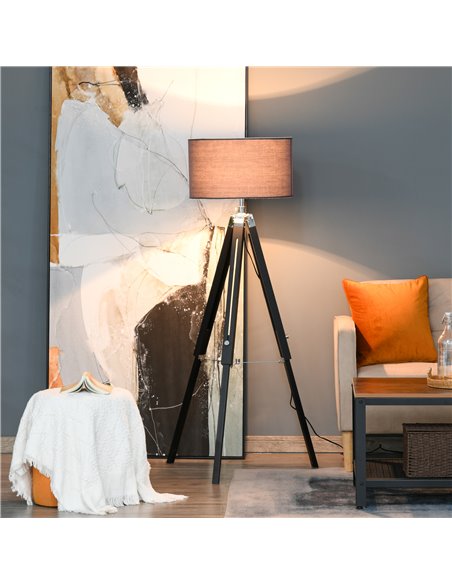 HOMCOM Modern Tripod Standing Lamps with Fabric Lampshade, Grey-Black - pic 29185 | FastDaddyshop