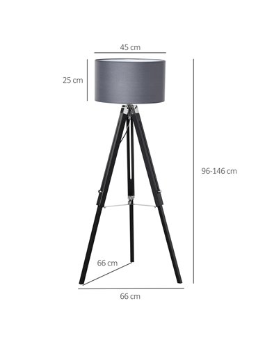 HOMCOM Modern Tripod Standing Lamps with Fabric Lampshade, Grey-Black