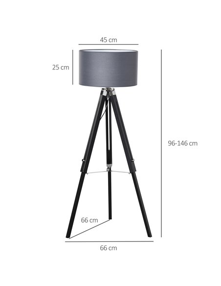 HOMCOM Modern Tripod Standing Lamps with Fabric Lampshade, Grey-Black - pic 29186 | FastDaddyshop