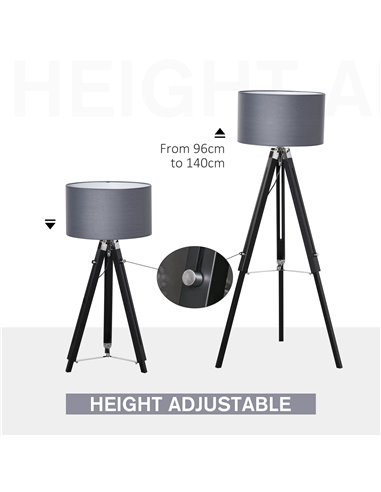 HOMCOM Modern Tripod Standing Lamps with Fabric Lampshade, Grey-Black B31-256