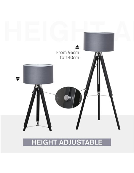 HOMCOM Modern Tripod Standing Lamps with Fabric Lampshade, Grey-Black B31-256 - pic 29188 | FastDaddyshop