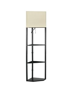 HOMCOM Corner Floor Lamp with Shelves, Pull Chain Switch, Black