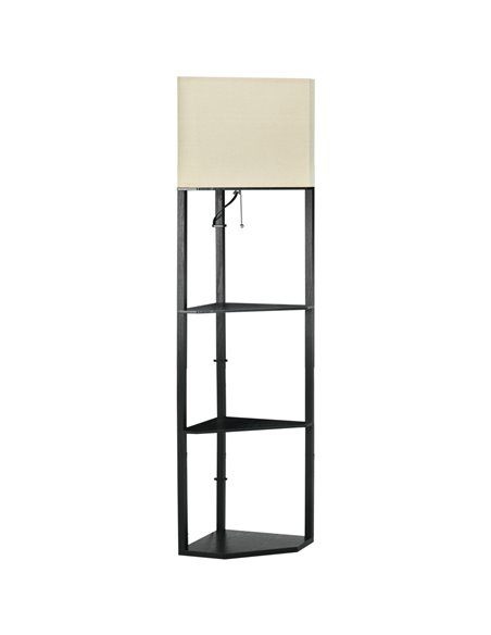 HOMCOM Corner Floor Lamp with Shelves, Pull Chain Switch, Black - pic 29211 | FastDaddyshop