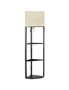 HOMCOM Corner Floor Lamp with Shelves, Pull Chain Switch, Black