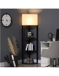 HOMCOM Corner Floor Lamp with Shelves, Pull Chain Switch, Black 2