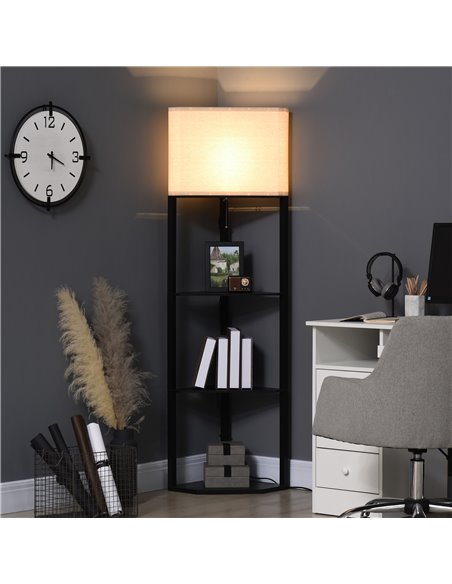 HOMCOM Corner Floor Lamp with Shelves, Pull Chain Switch, Black - pic 29212 | FastDaddyshop
