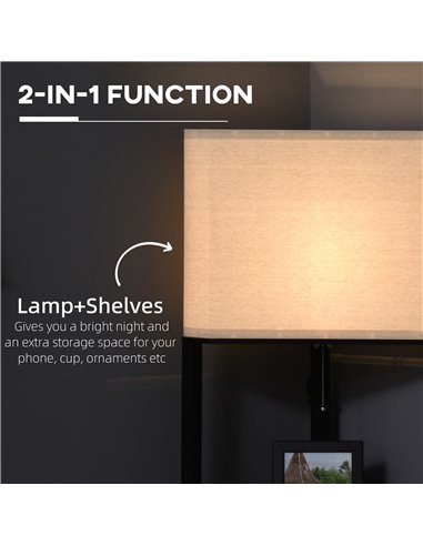 HOMCOM Corner Floor Lamp with Shelves, Pull Chain Switch, Black B31-315V70