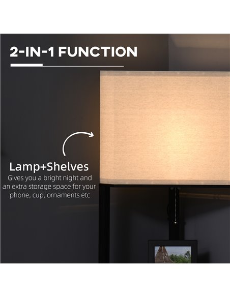HOMCOM Corner Floor Lamp with Shelves, Pull Chain Switch, Black B31-315V70 - pic 29214 | FastDaddyshop