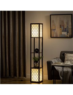HOMCOM Floor Lamp with Shelves, Dual Light, Pull Chain Switch, Black 2