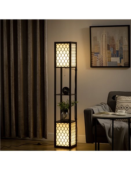 HOMCOM Floor Lamp with Shelves, Dual Light, Pull Chain Switch, Black - pic 29221 | FastDaddyshop