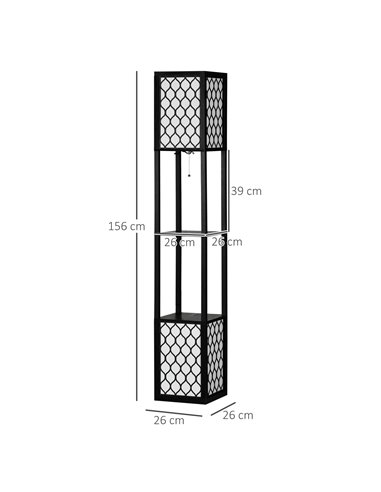 HOMCOM Floor Lamp with Shelves, Dual Light, Pull Chain Switch, Black