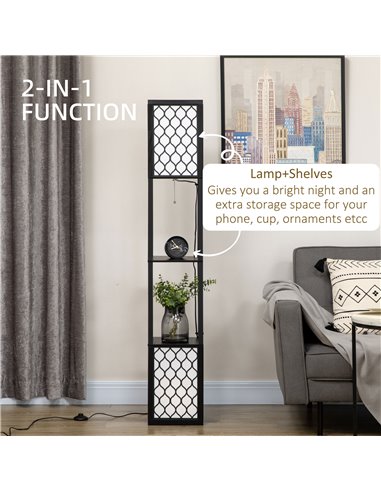 HOMCOM Floor Lamp with Shelves, Dual Light, Pull Chain Switch, Black B31-321V70