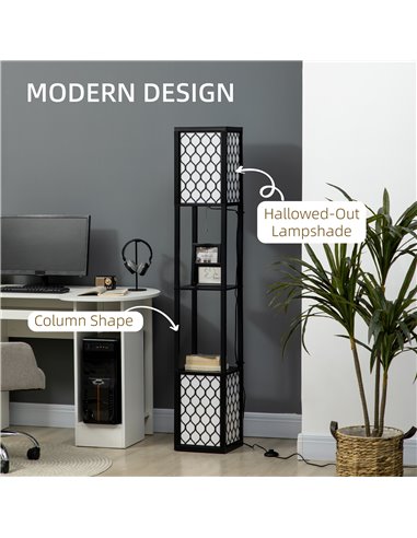 HOMCOM Floor Lamp with Shelves, Dual Light, Pull Chain Switch, Black B31-321V70