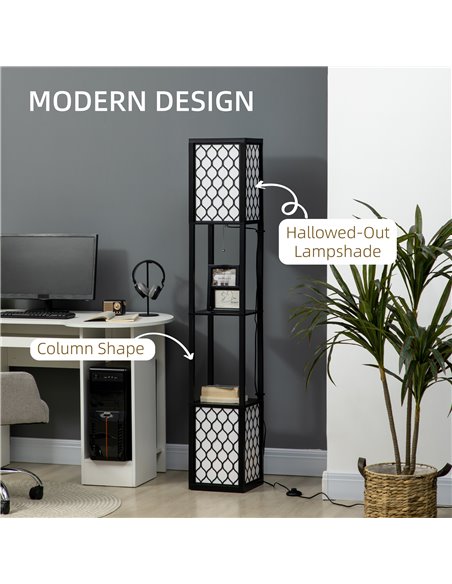 HOMCOM Floor Lamp with Shelves, Dual Light, Pull Chain Switch, Black B31-321V70 - pic 29224 | FastDaddyshop