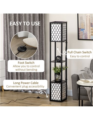 HOMCOM Floor Lamp with Shelves, Dual Light, Pull Chain Switch, Black