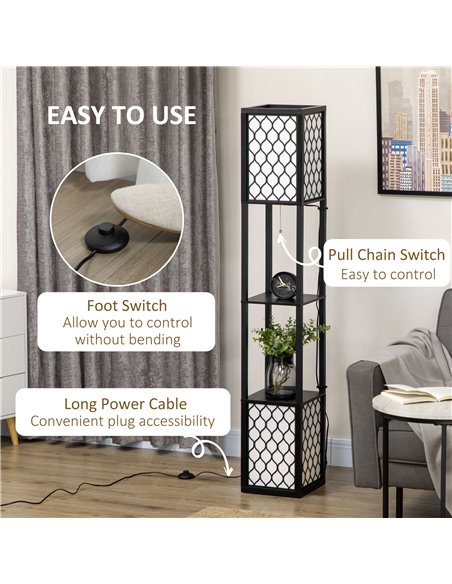 HOMCOM Floor Lamp with Shelves, Dual Light, Pull Chain Switch, Black - pic 29225 | FastDaddyshop